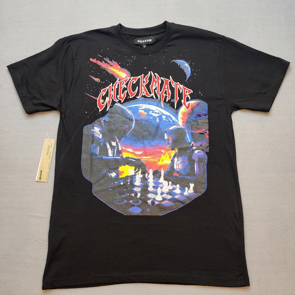 Reason Mens‎ Checkmate Space Chess Graphic T-Shirt Black Cotton RCS6TM-785 Large